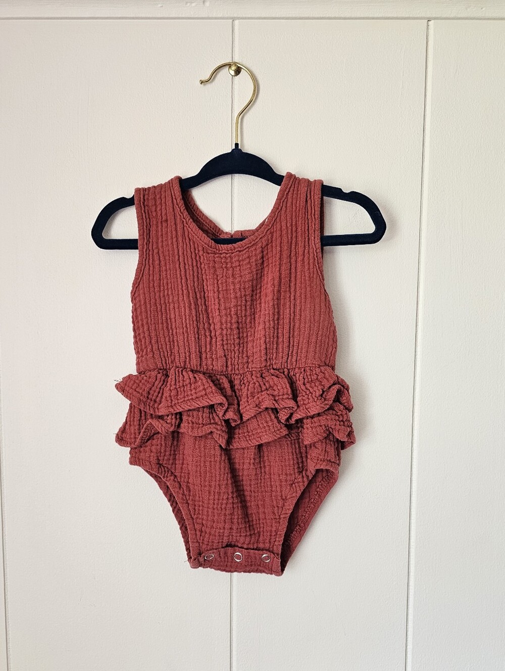 Girls Red Ruffle Muslin One-Piece Romper